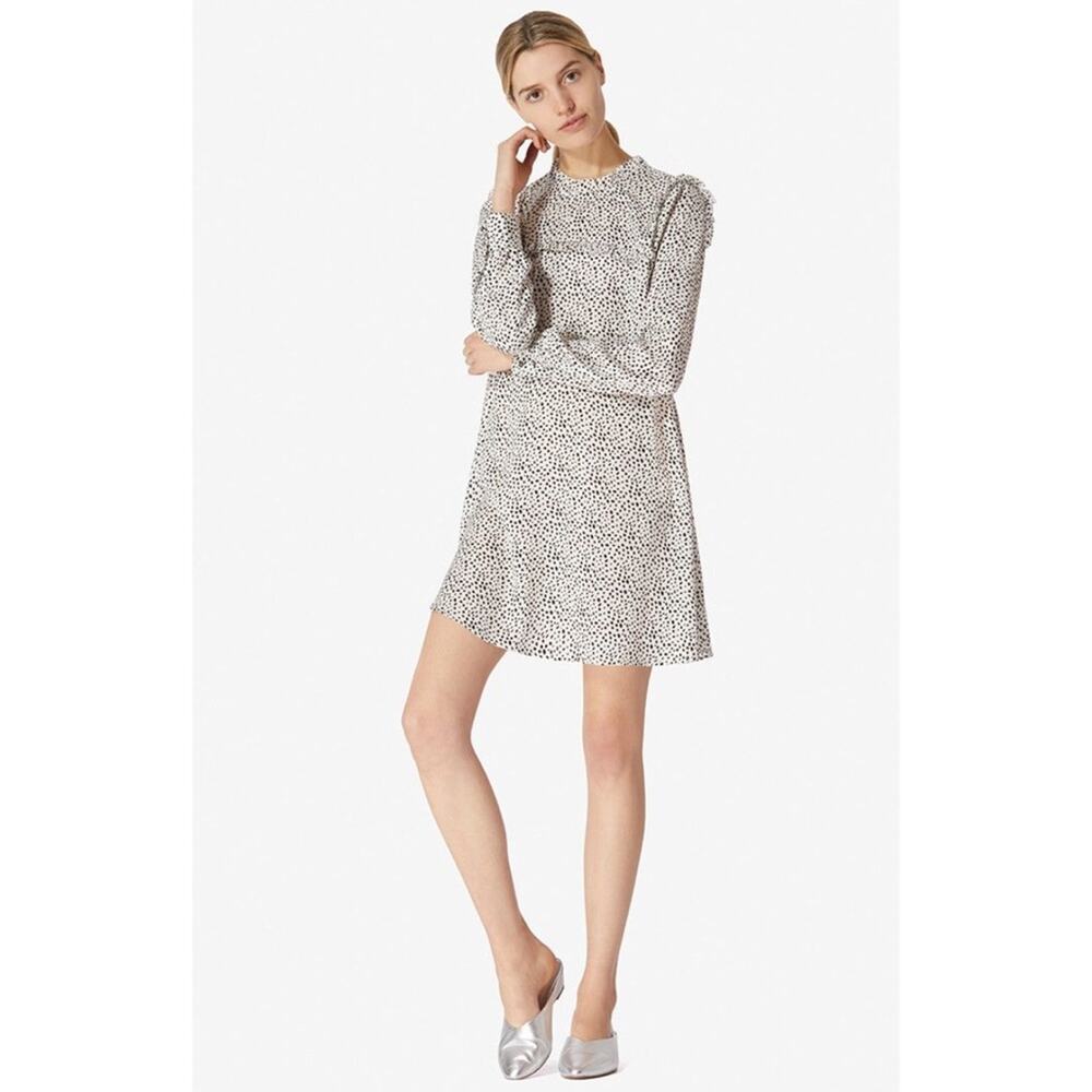 New Avec Les Filles Ruffled-Yoke Mini Dress Leopard Black/White Women's Size M